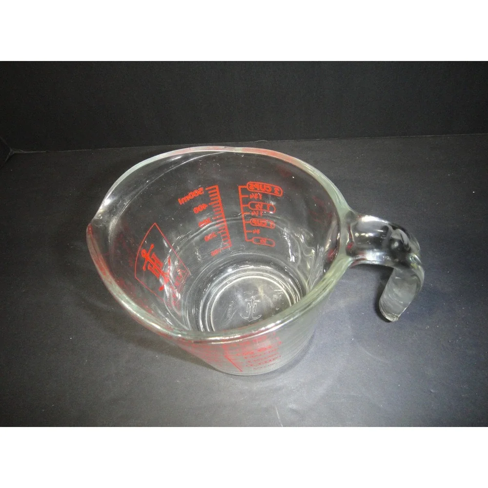 Anchor Hocking 2 Cup Glass Measuring Cup Red Markings 16oz 500ml Made in USA VTG